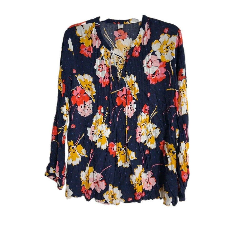Women's Old Navy Long Floral Lace Up Top Blouse Size L